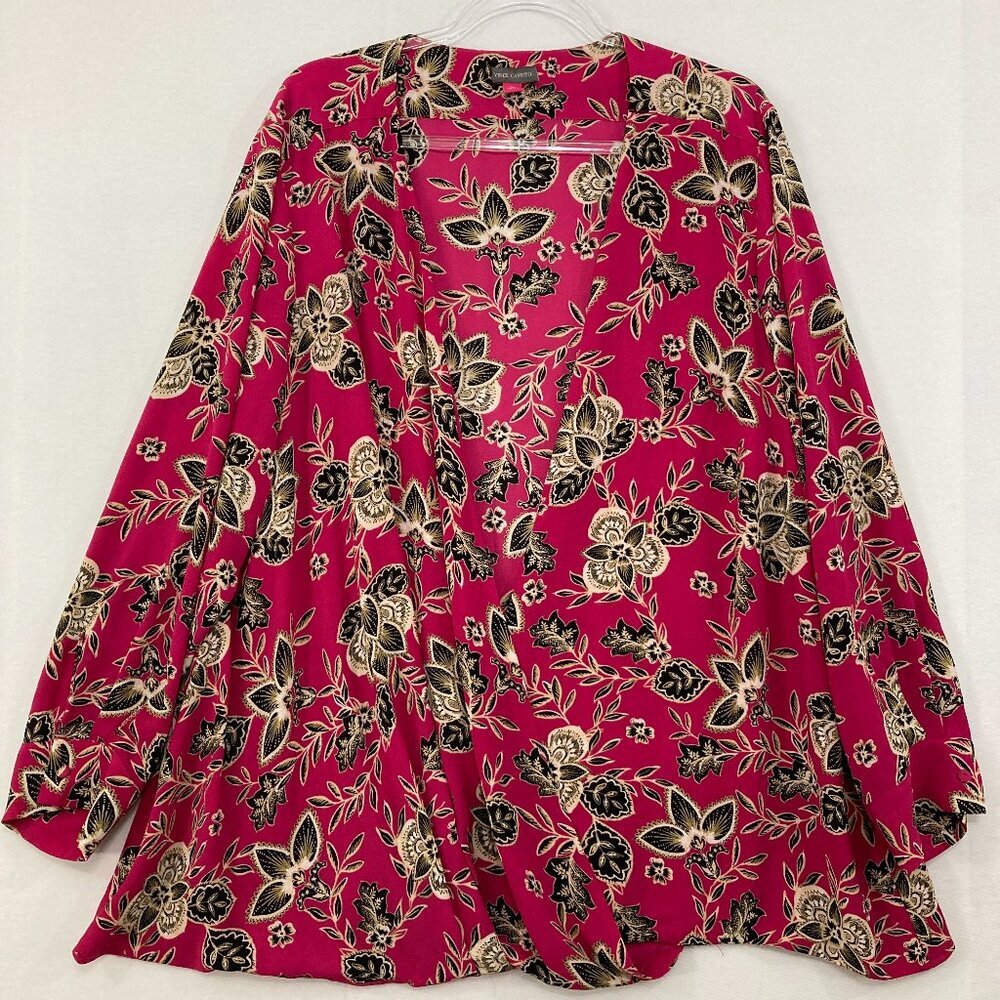 Vince Camuto size 3X Pink Multi Color Floral Wrap Long‎ Sleeve Blouse Feminine